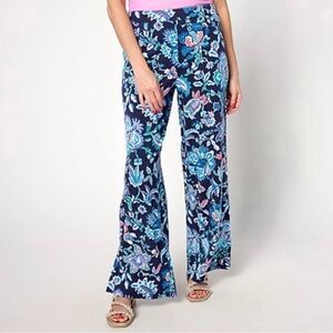 Denim&Co Blue Paisley Wide Leg Pants with Slits and pockets Sz.S